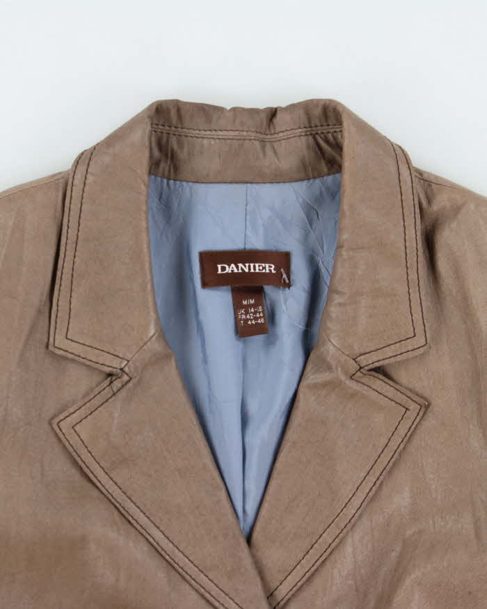 Vintage Y2K 00s Danier Women's Peanut Contrast Stitch Calfskin Leather Blazer Jacket - M