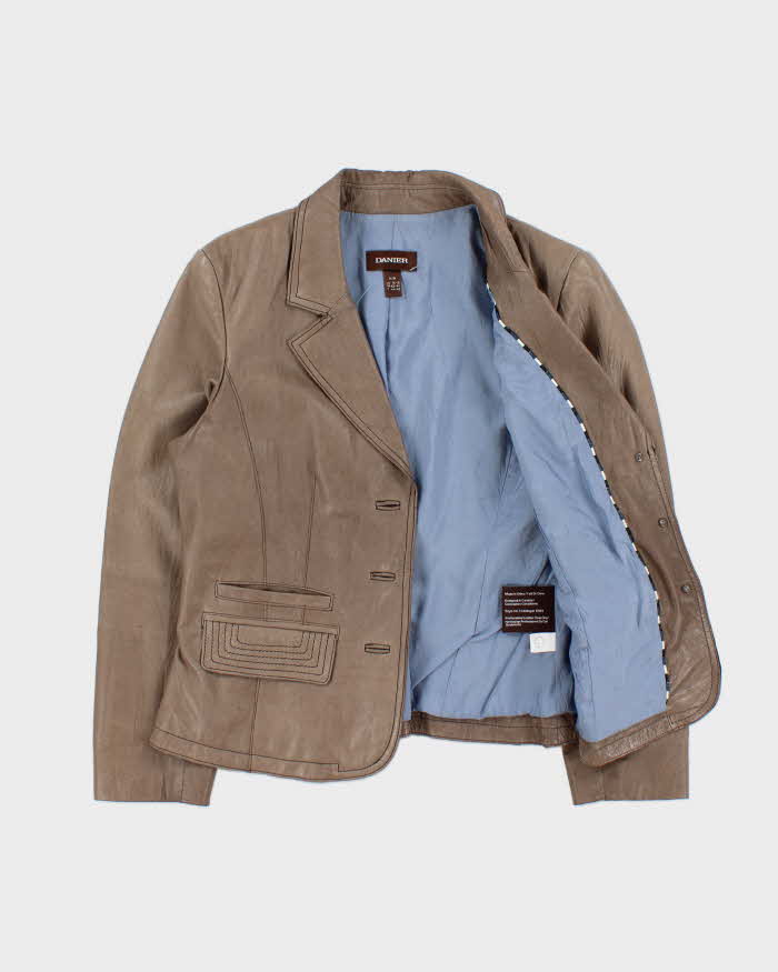 Vintage Y2K 00s Danier Women's Peanut Contrast Stitch Calfskin Leather Blazer Jacket - M