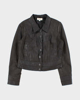 Vintage Y2K 00s Suzy Shier Women's Bistre Brown Leather Buttoned Jacket - L