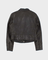 Vintage Y2K 00s Suzy Shier Women's Bistre Brown Leather Buttoned Jacket - L