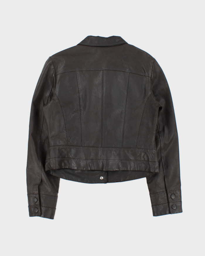 Vintage Y2K 00s Suzy Shier Women's Bistre Brown Leather Buttoned Jacket - L