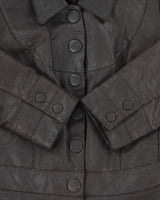 Vintage Y2K 00s Suzy Shier Women's Bistre Brown Leather Buttoned Jacket - L