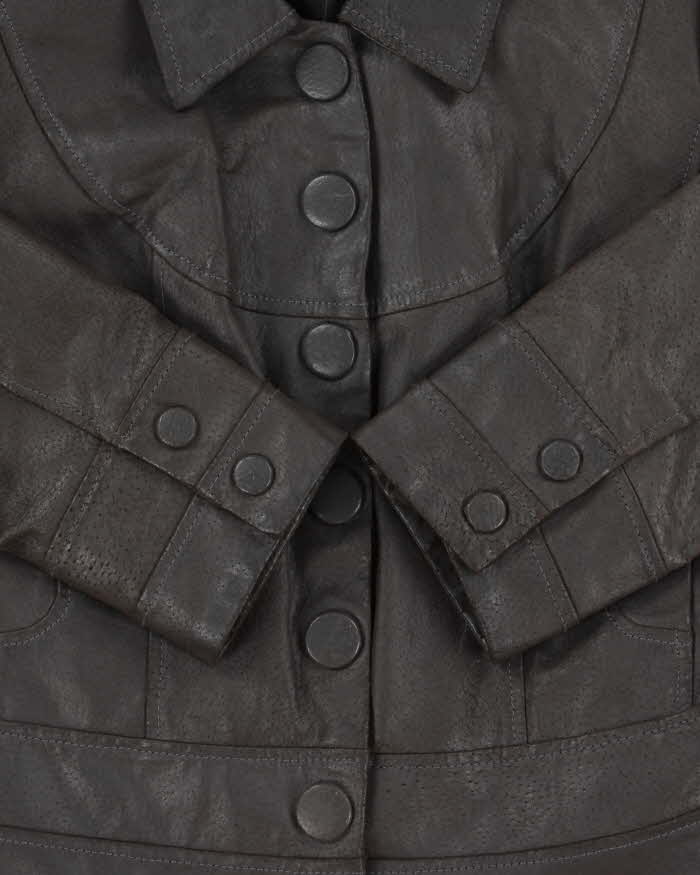 Vintage Y2K 00s Suzy Shier Women's Bistre Brown Leather Buttoned Jacket - L