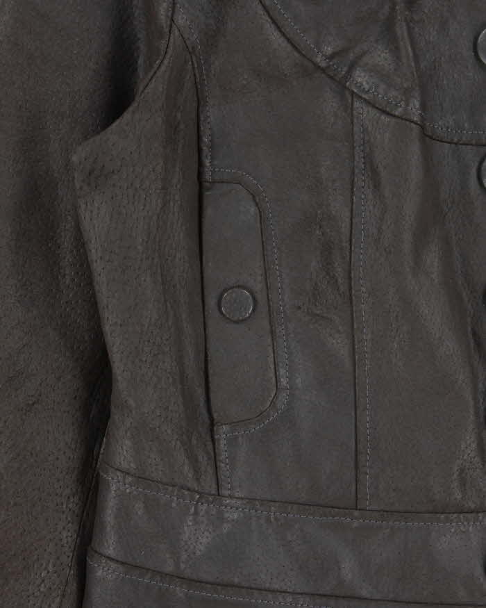 Vintage Y2K 00s Suzy Shier Women's Bistre Brown Leather Buttoned Jacket - L