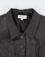 Vintage Y2K 00s Suzy Shier Women's Bistre Brown Leather Buttoned Jacket - L