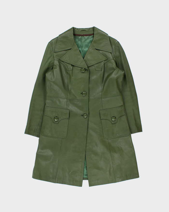 Vintage 1970s Women's Cactus Green Calfskin Leather Made In USA Mid Length Mac Jacket - M