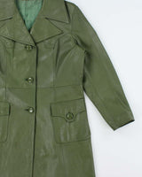 Vintage 1970s Women's Cactus Green Calfskin Leather Made In USA Mid Length Mac Jacket - M