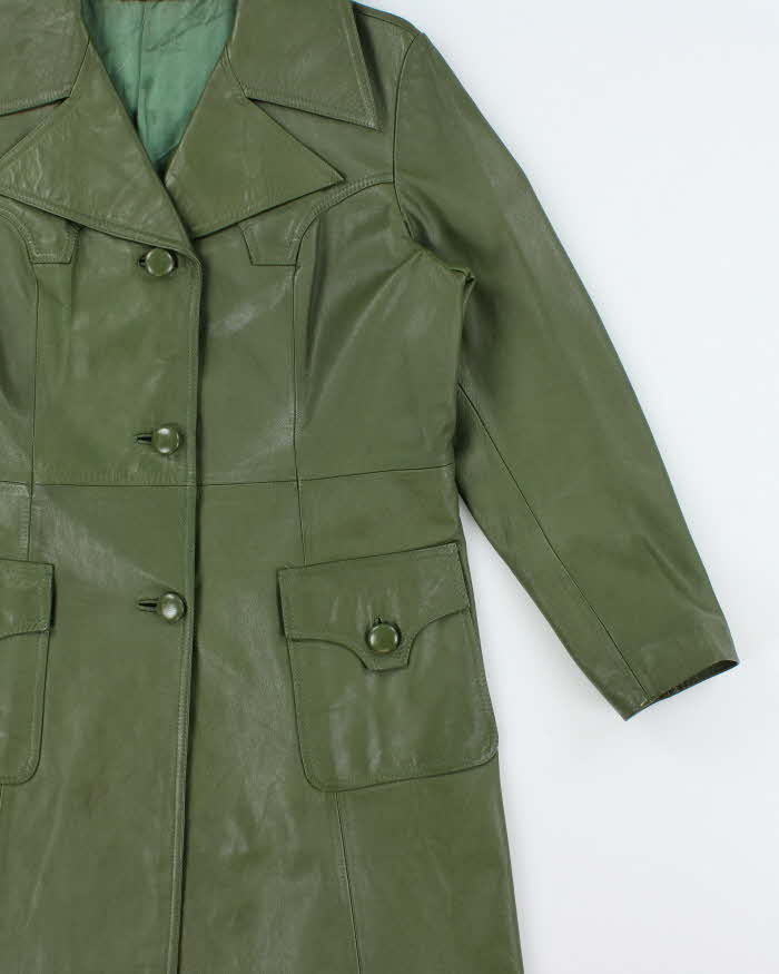 Vintage 1970s Women's Cactus Green Calfskin Leather Made In USA Mid Length Mac Jacket - M