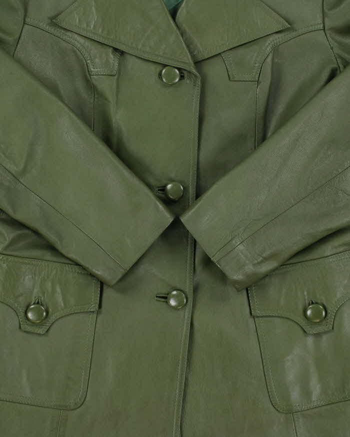 Vintage 1970s Women's Cactus Green Calfskin Leather Made In USA Mid Length Mac Jacket - M