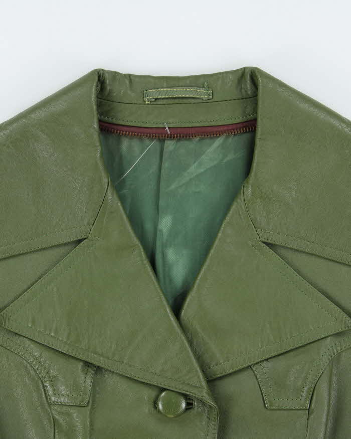 Vintage 1970s Women's Cactus Green Calfskin Leather Made In USA Mid Length Mac Jacket - M