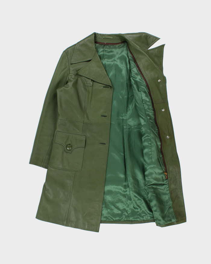 Vintage 1970s Women's Cactus Green Calfskin Leather Made In USA Mid Length Mac Jacket - M