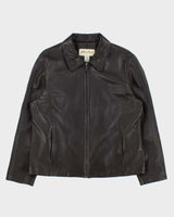 Vintage Y2K 00s Eddie Bauer Women's Chocolate Lambskin Leather Moto Jacket - L