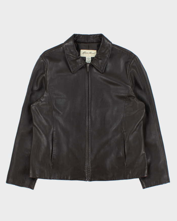 Vintage Y2K 00s Eddie Bauer Women's Chocolate Lambskin Leather Moto Jacket - L