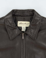 Vintage Y2K 00s Eddie Bauer Women's Chocolate Lambskin Leather Moto Jacket - L