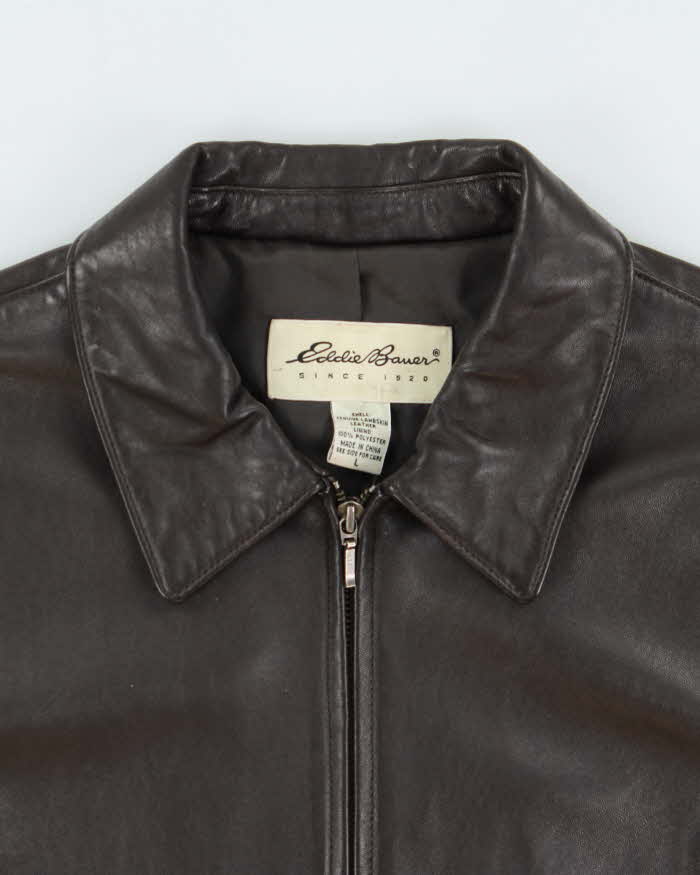 Vintage Y2K 00s Eddie Bauer Women's Chocolate Lambskin Leather Moto Jacket - L