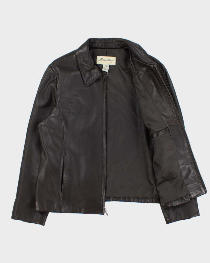 Vintage Y2K 00s Eddie Bauer Women's Chocolate Lambskin Leather Moto Jacket - L