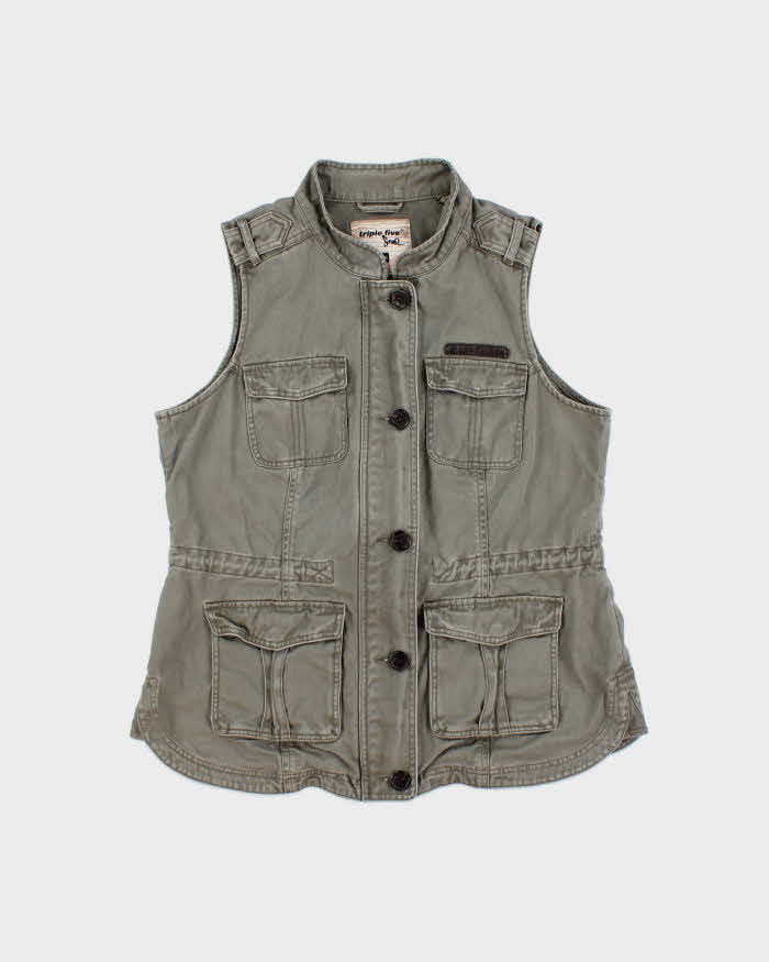 Vintage Y2K 00s Triple 5 Soul Khaki Canvas Women's Military Gilet - L