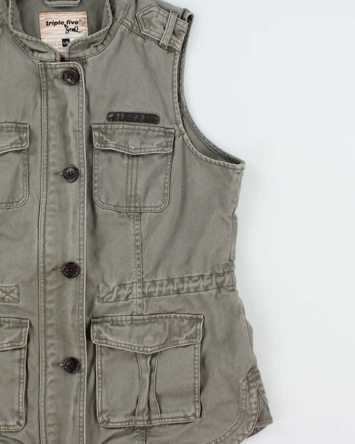 Vintage Y2K 00s Triple 5 Soul Khaki Canvas Women's Military Gilet - L