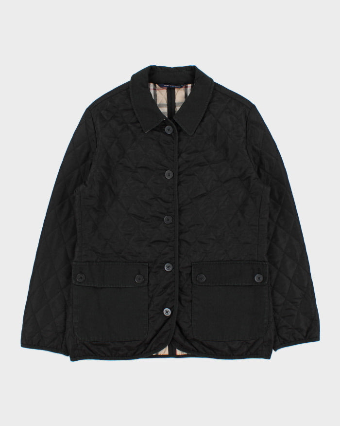 Vintage Y2K 00s Burberry Black Women's Nova Check Lined Canvas Detailed Diamond Quilted Jacket - S