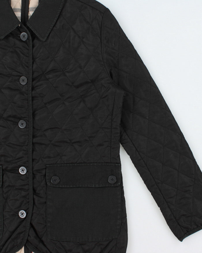 Vintage Y2K 00s Burberry Black Women's Nova Check Lined Canvas Detailed Diamond Quilted Jacket - S
