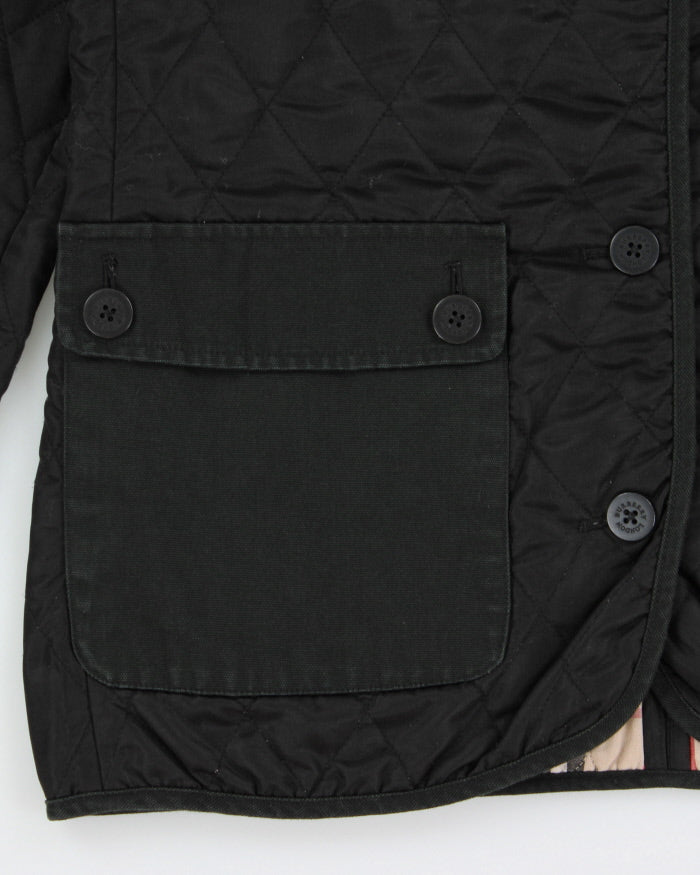 Vintage Y2K 00s Burberry Black Women's Nova Check Lined Canvas Detailed Diamond Quilted Jacket - S