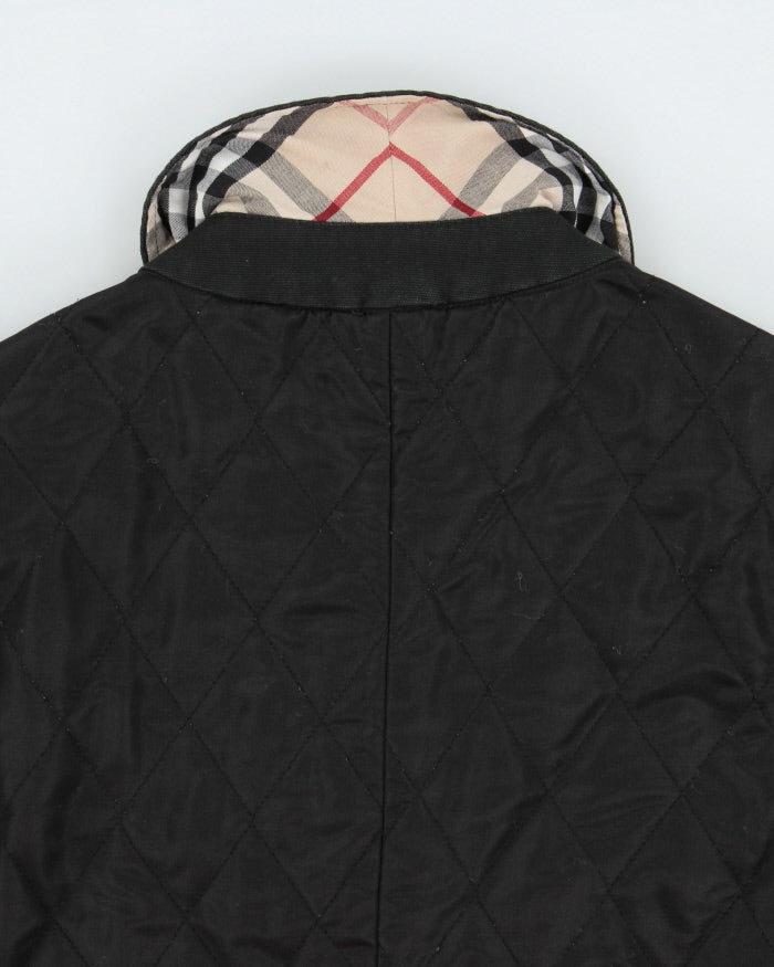 Vintage Y2K 00s Burberry Black Women's Nova Check Lined Canvas Detailed Diamond Quilted Jacket - S