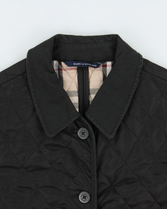 Vintage Y2K 00s Burberry Black Women's Nova Check Lined Canvas Detailed Diamond Quilted Jacket - S
