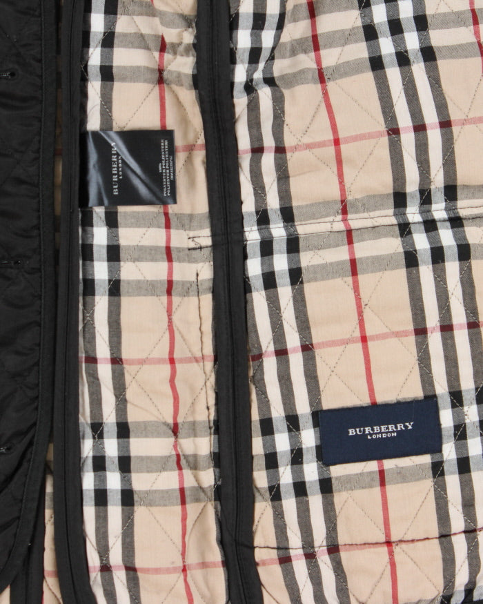 Vintage Y2K 00s Burberry Black Women's Nova Check Lined Canvas Detailed Diamond Quilted Jacket - S