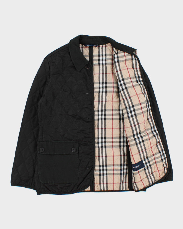 Vintage Y2K 00s Burberry Black Women's Nova Check Lined Canvas Detailed Diamond Quilted Jacket - S