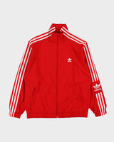 Vintage Adidas Originals Red Women's Woven Shell 3-Stripe Trefoil Sleeve Windbreaker Jacket - S