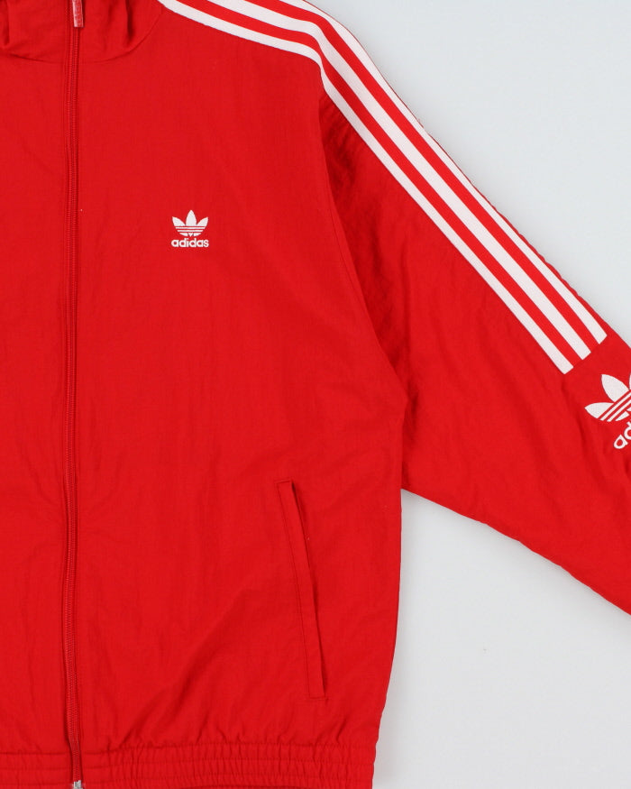 Vintage Adidas Originals Red Women's Woven Shell 3-Stripe Trefoil Sleeve Windbreaker Jacket - S
