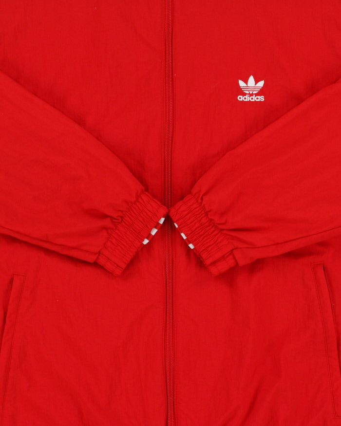 Vintage Adidas Originals Red Women's Woven Shell 3-Stripe Trefoil Sleeve Windbreaker Jacket - S