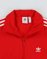 Vintage Adidas Originals Red Women's Woven Shell 3-Stripe Trefoil Sleeve Windbreaker Jacket - S