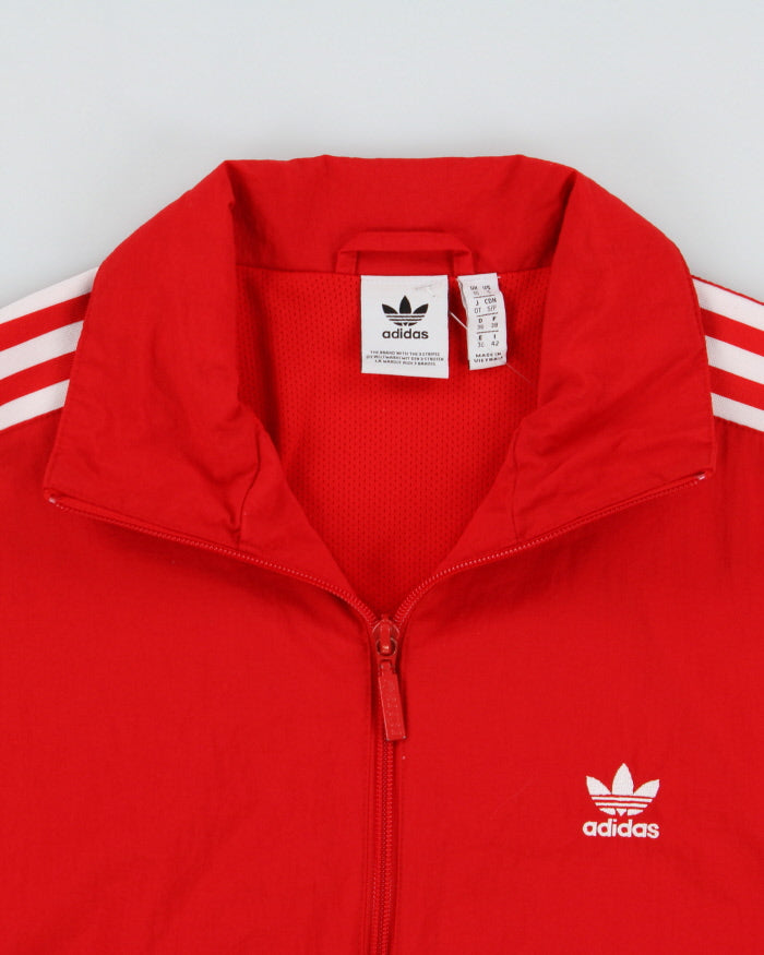 Vintage Adidas Originals Red Women's Woven Shell 3-Stripe Trefoil Sleeve Windbreaker Jacket - S