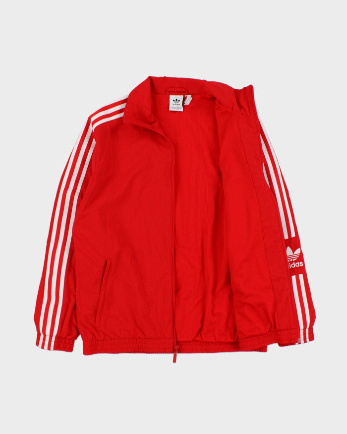 Vintage Adidas Originals Red Women's Woven Shell 3-Stripe Trefoil Sleeve Windbreaker Jacket - S