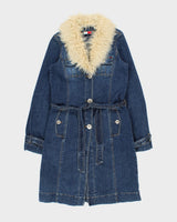 Vintage Y2K 00s Tommy Hilfiger Women's Afghan Belted Long Denim Jacket - S