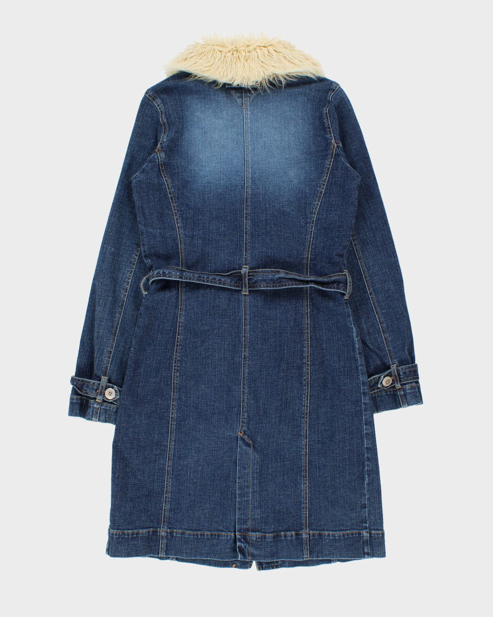 Vintage Y2K 00s Tommy Hilfiger Women's Afghan Belted Long Denim Jacket - S