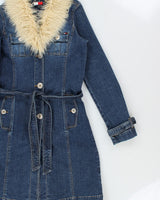 Vintage Y2K 00s Tommy Hilfiger Women's Afghan Belted Long Denim Jacket - S