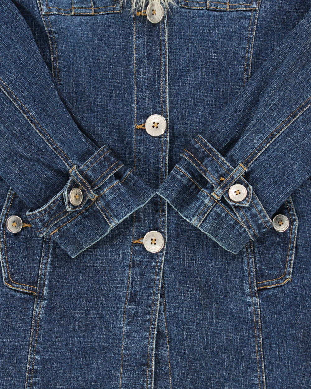 Vintage Y2K 00s Tommy Hilfiger Women's Afghan Belted Long Denim Jacket - S