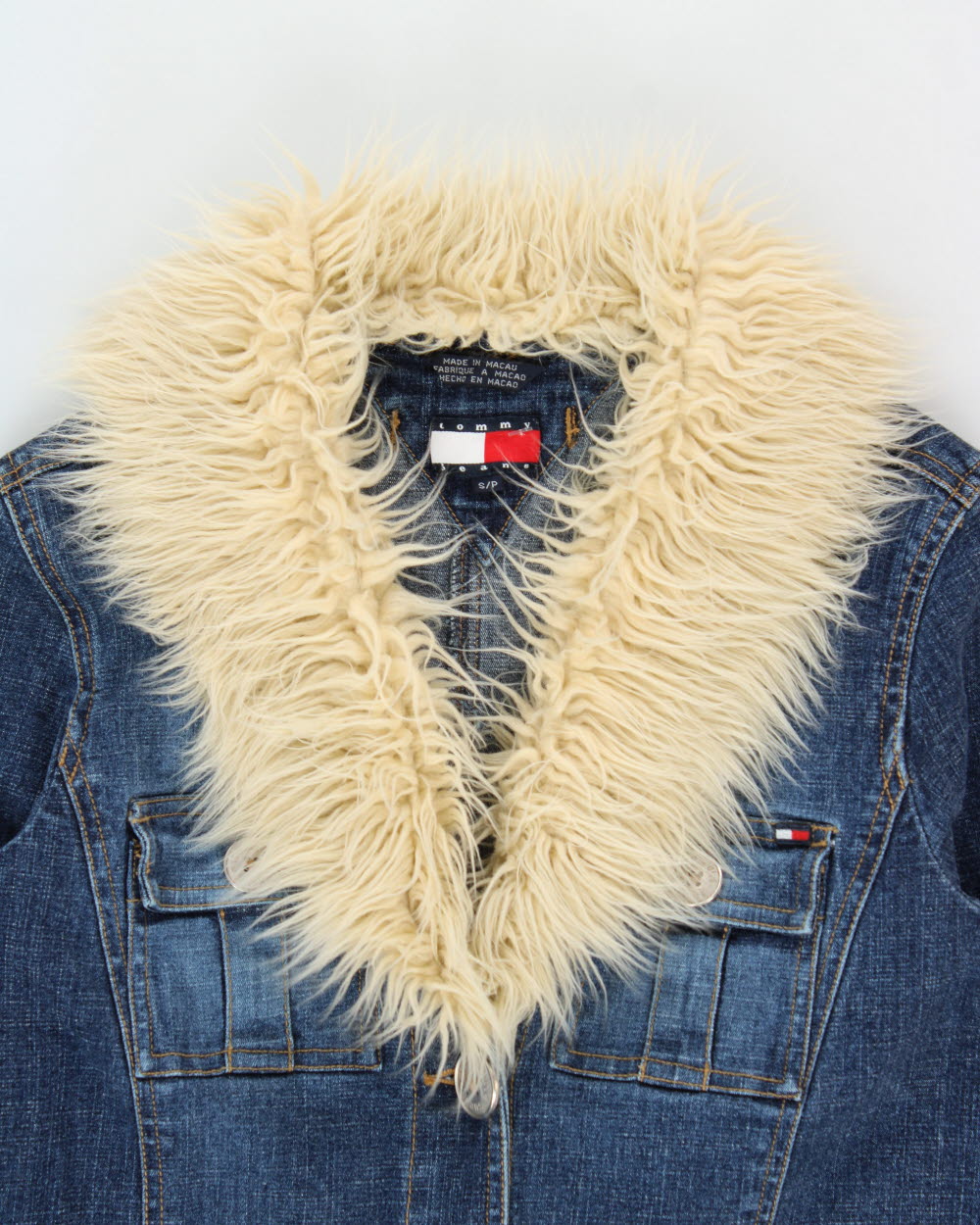 Vintage Y2K 00s Tommy Hilfiger Women's Afghan Belted Long Denim Jacket - S
