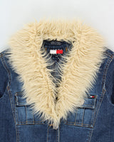 Vintage Y2K 00s Tommy Hilfiger Women's Afghan Belted Long Denim Jacket - S