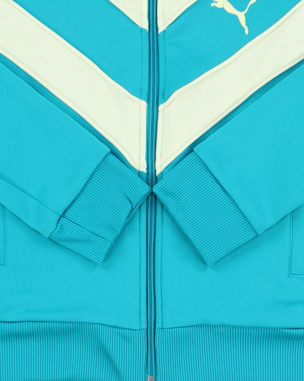 Vintage Y2K 00s Puma Women's Teal Striped Funnel Neck Track Jacket - S