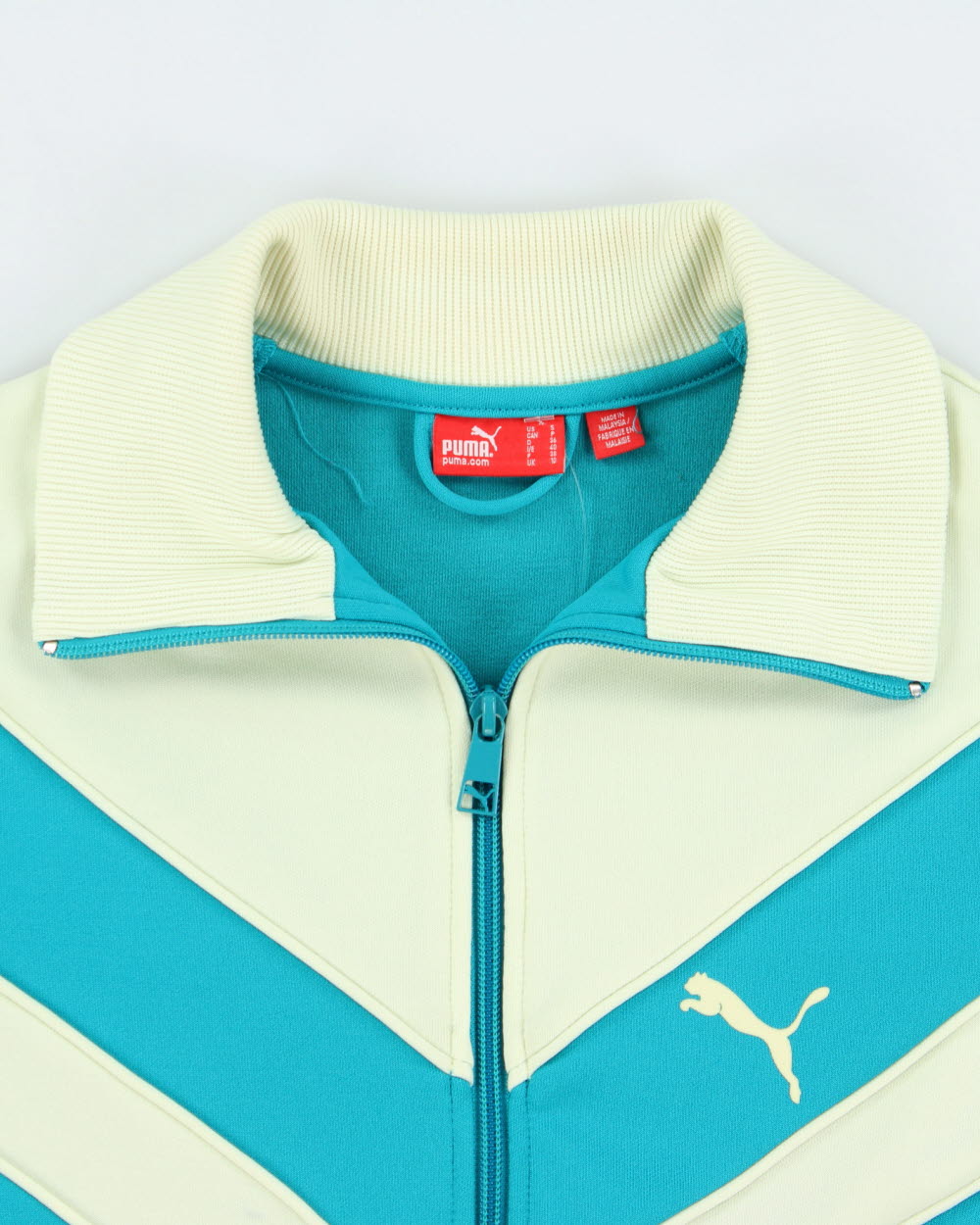 Vintage Y2K 00s Puma Women's Teal Striped Funnel Neck Track Jacket - S