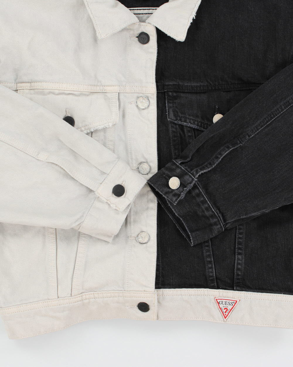 Vintage Guess Jeans Women's Split Denim Cropped Trucker Jacket - S