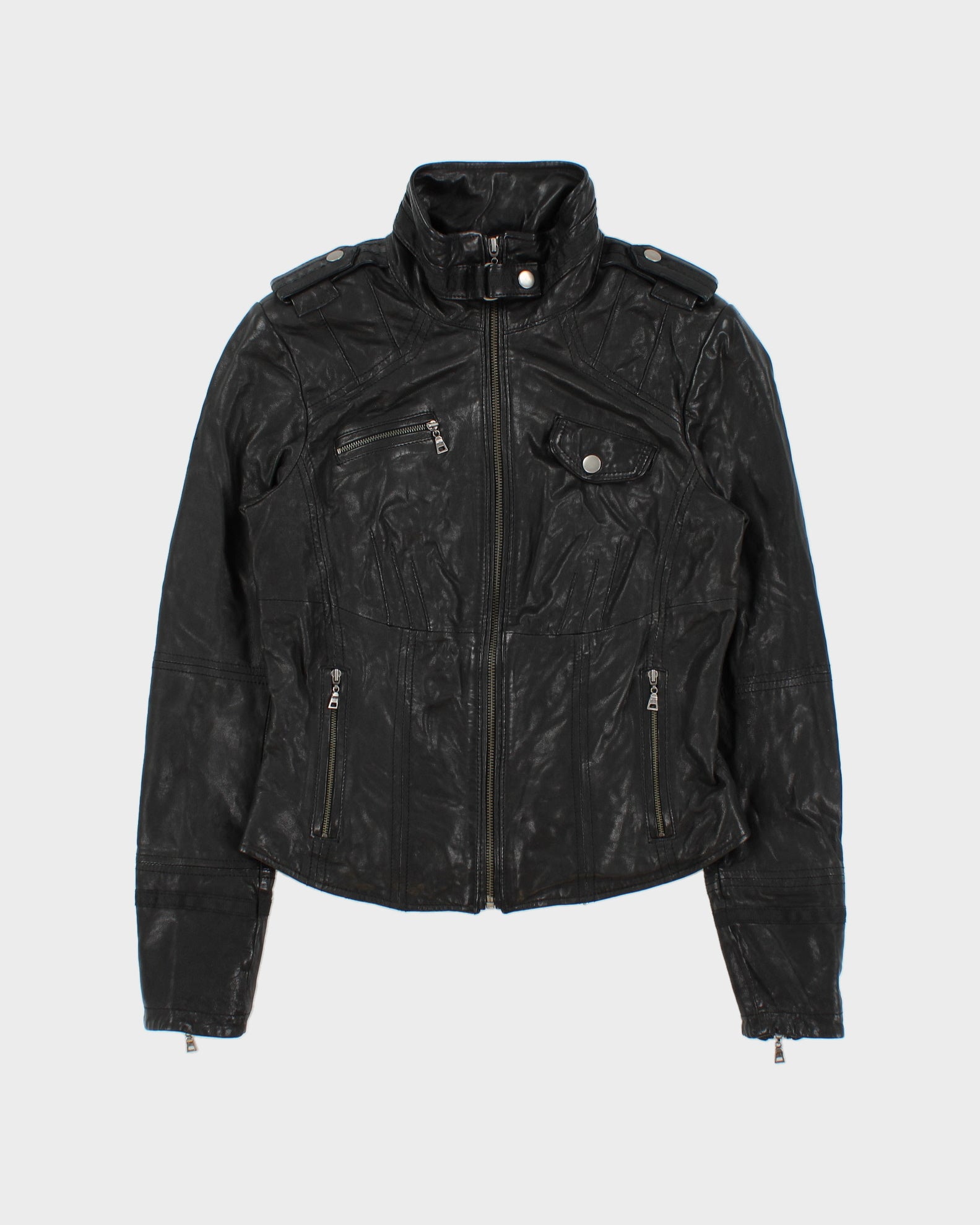 Vintage Y2K 00s Danier Women's Italian Calfskin Leather Cafe Racer Biker Jacket - S