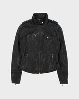 Vintage Y2K 00s Danier Women's Italian Calfskin Leather Cafe Racer Biker Jacket - S