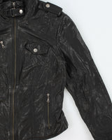 Vintage Y2K 00s Danier Women's Italian Calfskin Leather Cafe Racer Biker Jacket - S