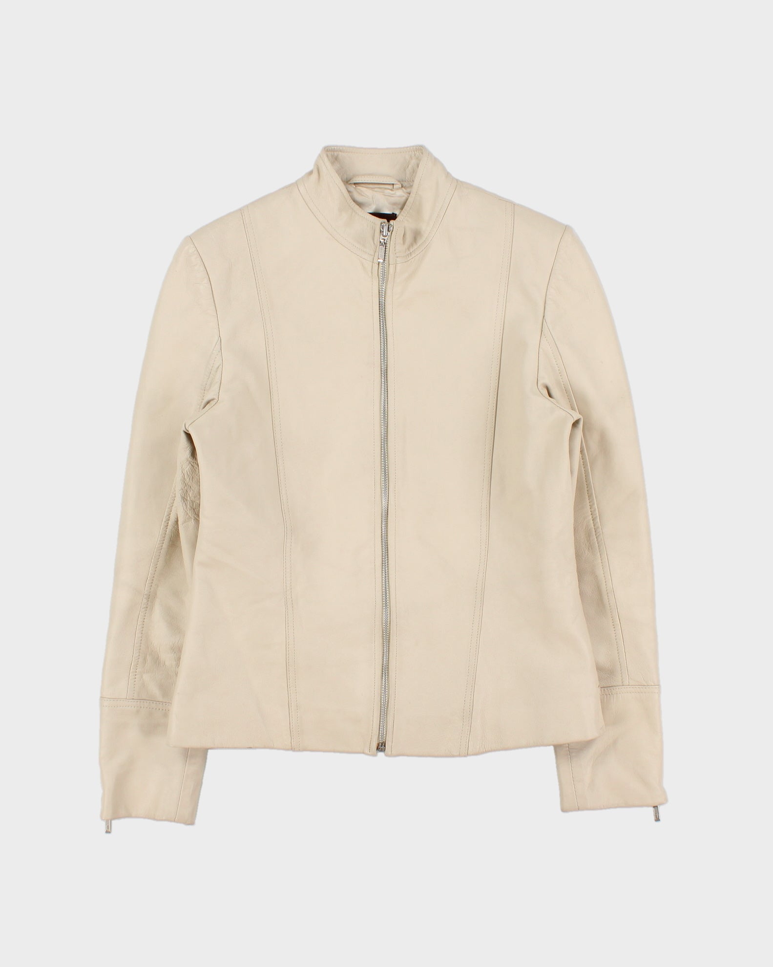 Vintage Y2K 00s Danier Women's Cream Leather Cafe Racer Biker Jacket - S