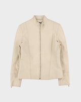Vintage Y2K 00s Danier Women's Cream Leather Cafe Racer Biker Jacket - S