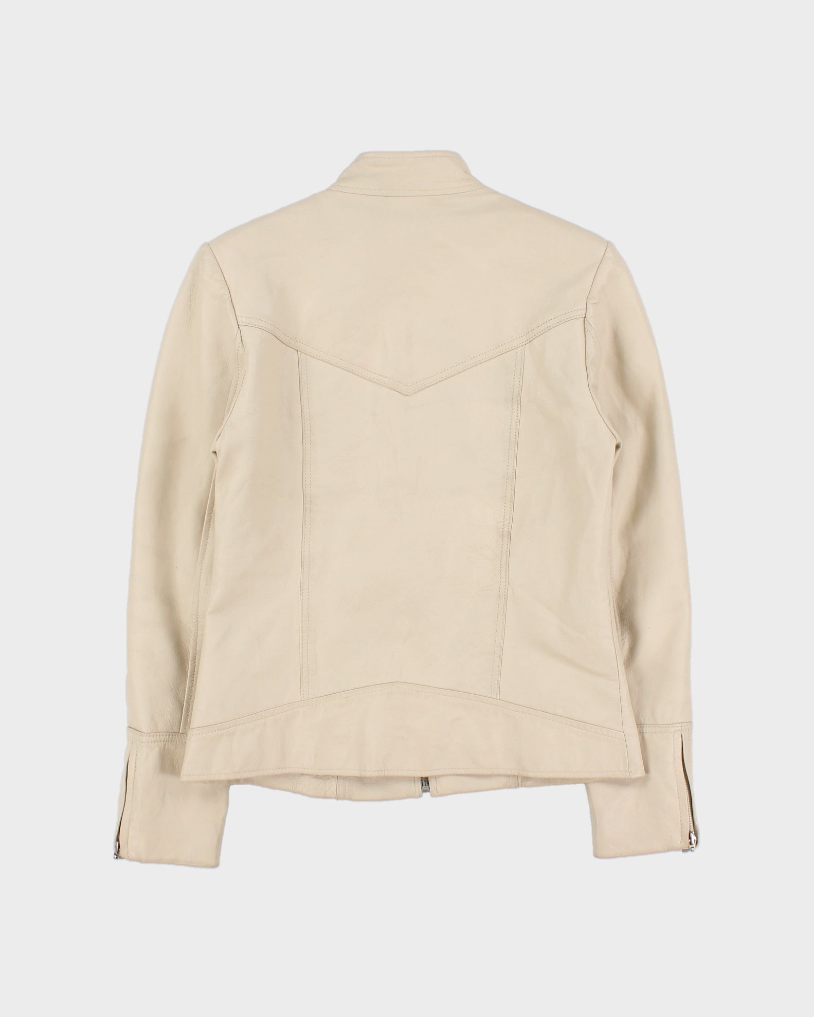 Vintage Y2K 00s Danier Women's Cream Leather Cafe Racer Biker Jacket - S